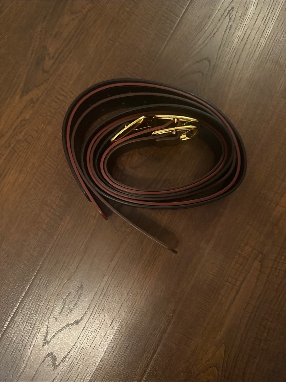 Men's Brown, Maroon, and Black Leather Belts with Gold Buckle